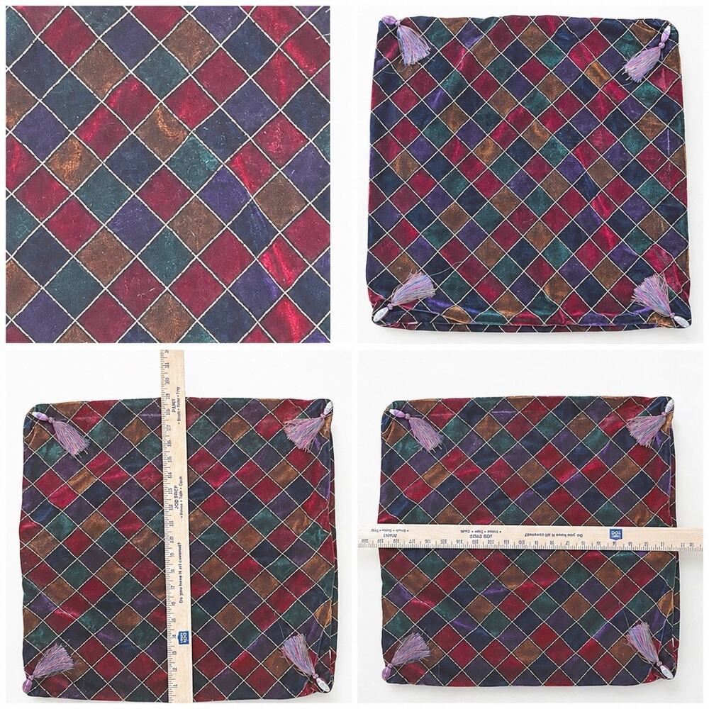 2 Pier 1 Imports Velvet Pillow Sham Cover Diamond Jewel Tone Retired 18 X 18 - Picture 9 of 10